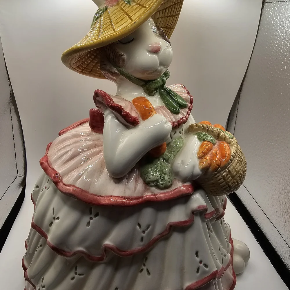 Fitz and Floyd scarlett O'hare Hand Painted Bunny rabbit Cookie jar - Picture 5 of 9